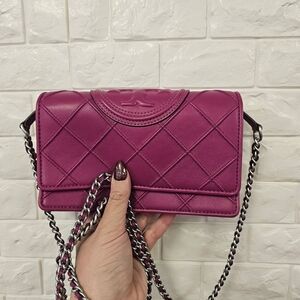 Tory Burch Fuchsia Flemmimg Quilted Crossbody Bag